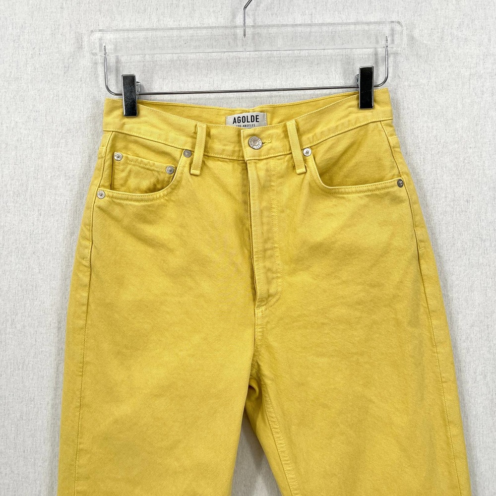 AGOLDE Jeans Womens 26 Yellow Riley High Rise Straight Crop Lemon Rigid Denim - Picture 6 of 15
